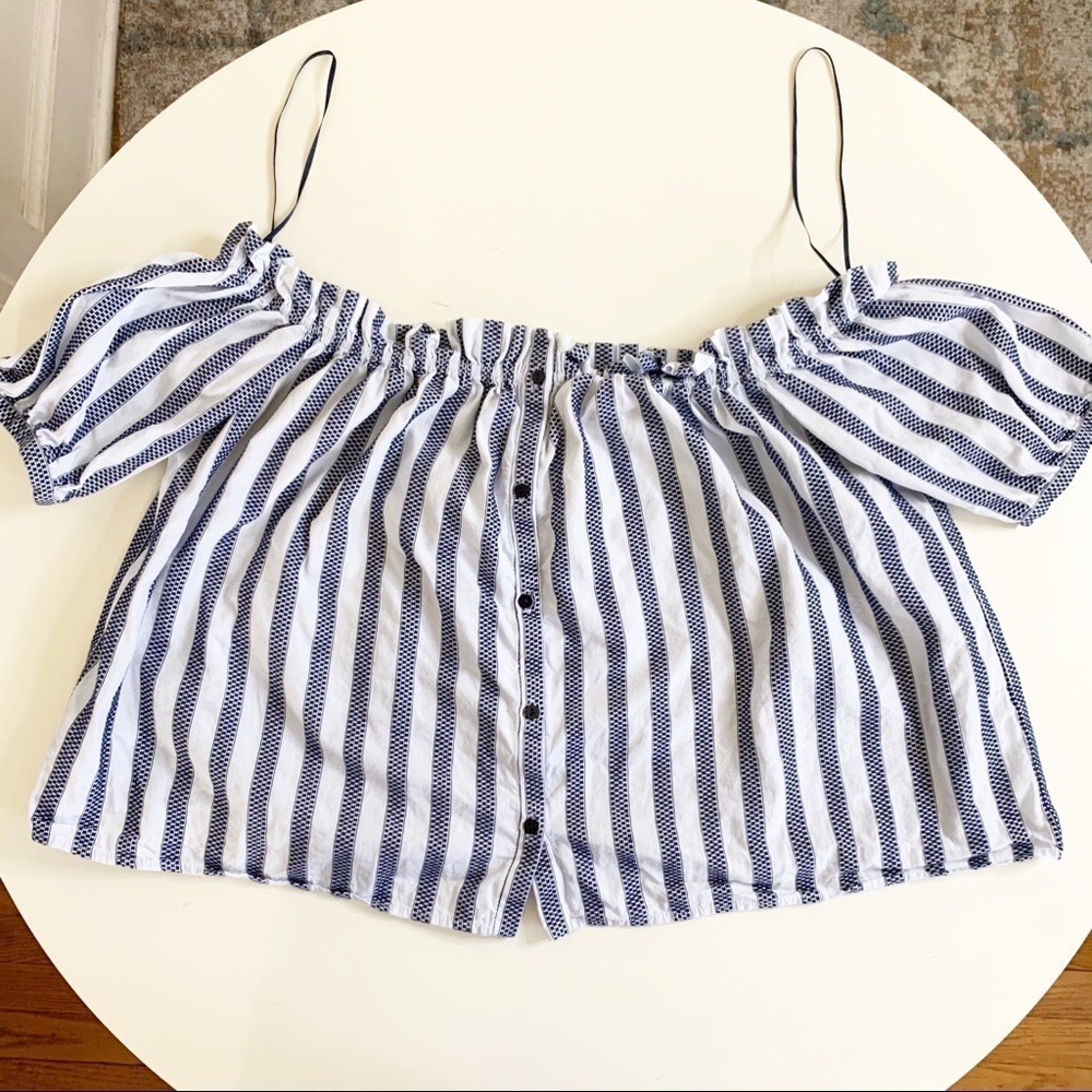ZARA Trafaluc Collection Off Shoulder Stripe Crop Top Women’s Size Medium